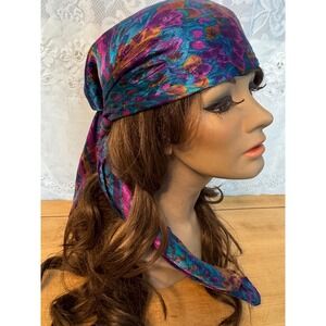 Vintage Italian Paul Harris Floral Scarf Head Wrap Purple Teal Made in‎ Italy